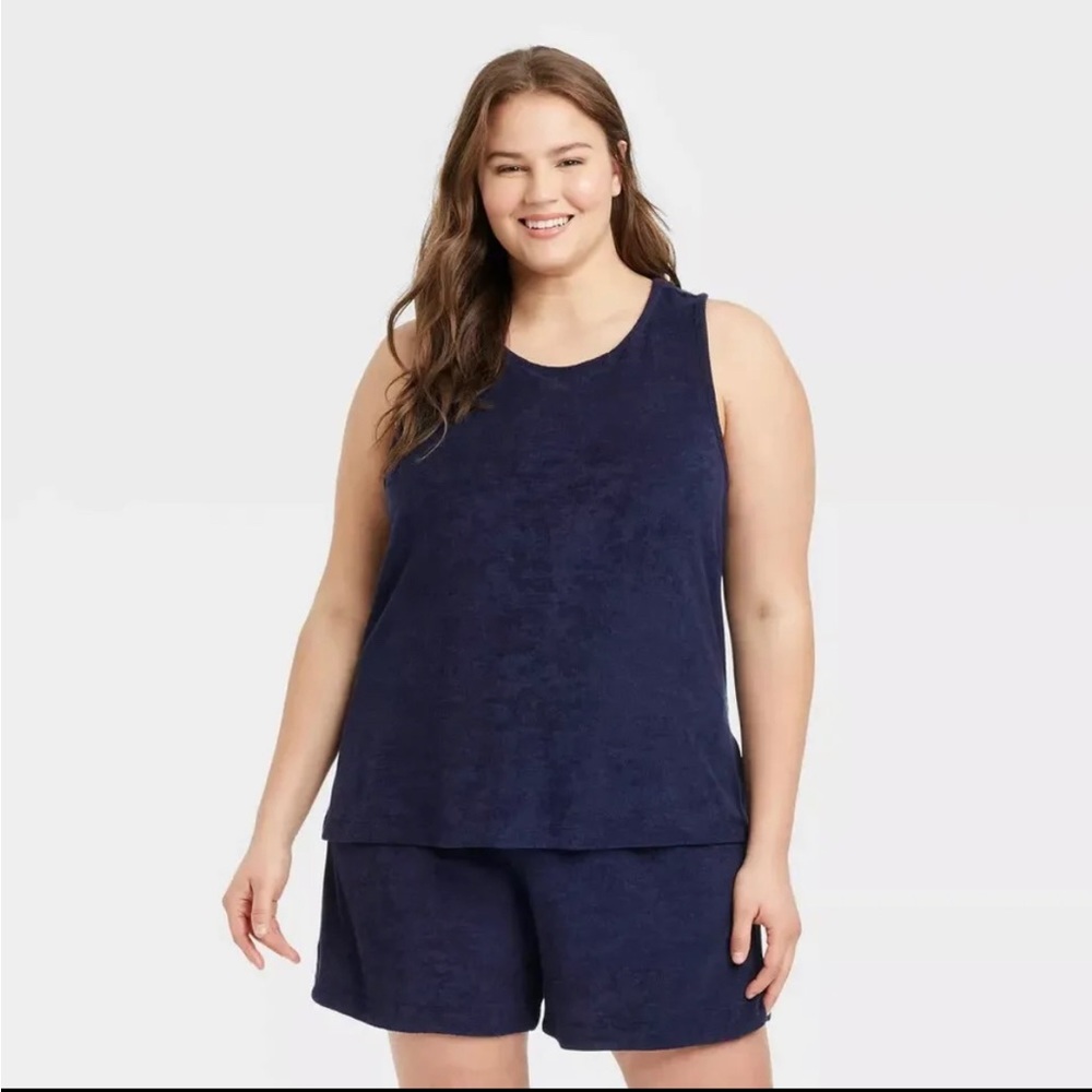 A New Day Terry Tank and Shorts in Navy NWT
